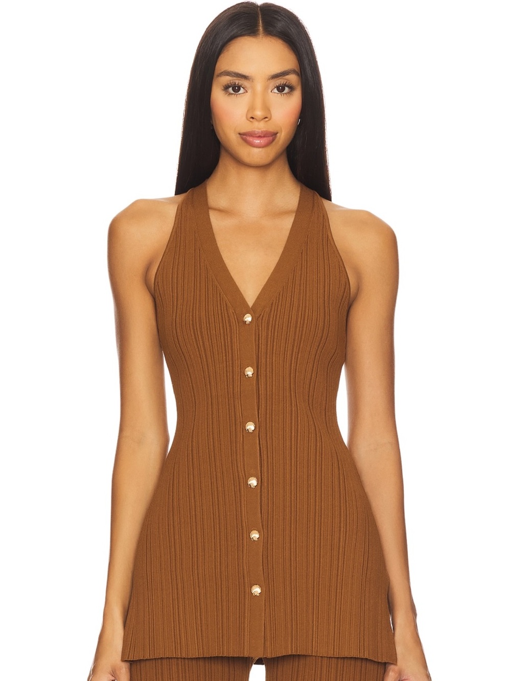NWT Veronica Beard Dax Knit Vest Dark Whisky Brown Size Medium